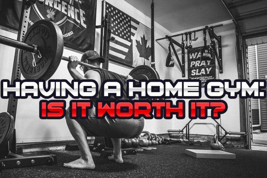 Performing barbell squats in a garage gym