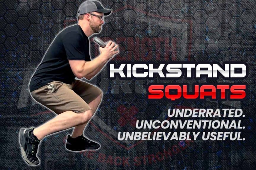 Performing the kickstand squat or B-stance squat with a kettlebell.